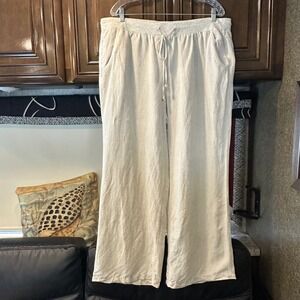 Elementz Woman Linen‎ Wide Leg Pants Beige 2X Oatmeal 38" x 29" Casual Travel